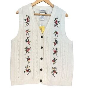 Northern Treasures Grannycore Embroidered Knit Floral Sweater Vest NWT Size L‎